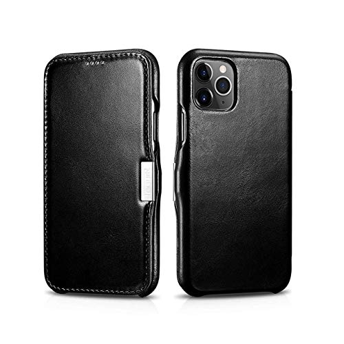 Iphone 11 Pro Max Case,Icarer Vintage Series Ultra Slim Genuine Leather Folio Flip Case Cover With Magnetic Closure For Apple Iphone 11 Pro Max 6.5 Inch 2019 (Black) #TOP16
