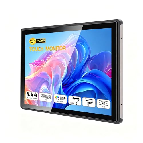 Nekiuy 15.6 Inch Industrial Embedded Touchscreen Monitor, Ratio 16:9 Embedded Display, Built-in Speakers, IP65 Front, Features HD/VGA/DVI/USB Ports