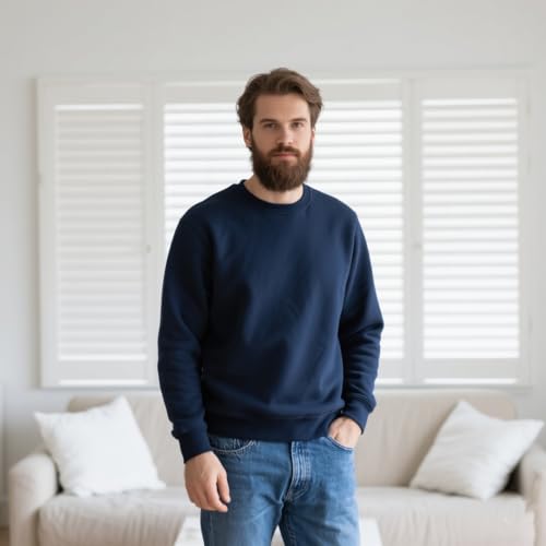 PrimeCrest Sweter Dla Męski Bez Kapelusza Z Wełną Polar Rundy Kierunek Elegantny Sweter Klasyczny Termiczny Pulower Codzienny Bawełnianny Enfärgad Ciepły Do Pracy Niebieski 2XL