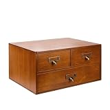 Vintage Desktop Apothecary Cabinet with 3 Drawers - Solid Wood Medicine Cabinet for Tabletop - Rustic Card Catalog Drawers with Label Holders - Desktop Chest Drawer for Storage and Organization