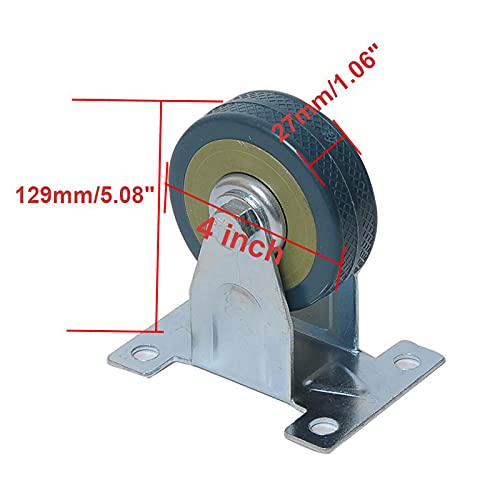 Luomorgo 2 Pcs 4 Inch Heavy Duty Rubber Fixed Caster Wheels Rigid Non-Swivel Top Plate Casters #TOP1