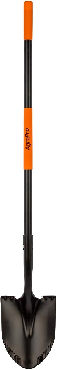 Heavy Duty Shovel, 58 Inches, Black, High Carbon Steel, Fiberglass Handle, Modern Style