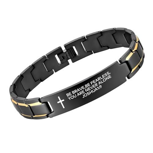 Pulsera de acero inoxidable para hombres con versículo bíblico miniatura 1