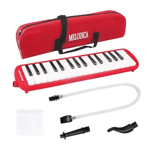Soulmate 32 Keys Melodica Instrument for Kids, Air Piano Keyboard Soprano Melodica with Soft Long Tubes, Short Mouthpieces and Carrying Bag for Beginners Adults Gift, Red