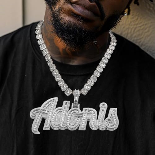 Custom Iced Out Pendant with Chain for Men Women, Personalized Cuban Link Chain with Letter Pendant Necklace, Custom Name Necklace, Hip Hop Jewelry, Birthday Christmas Gifts for Hip-hop Lovers4