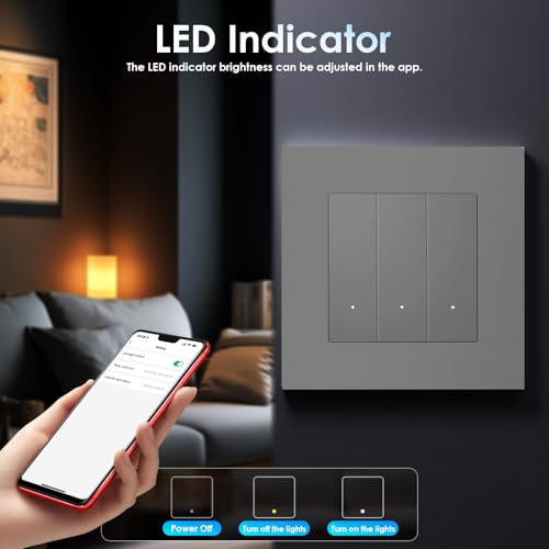 BSEED Smart Zigbee Schalter mit Steckklemme, Smart Lichtschalter Funktioniert mit Alexa & Google Home, Timing-Funktion, PC Rahmen, Zigbee Hub & Neutralleiter Erforderlich, 3 Fach 1 Weg, Grau
