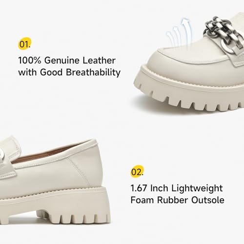 Image of BEAU TODAY Chunky Loafers Women,Leather Platform Loafers for Women,Lug Sole Slip On Chain Shoes,Comfortable Work Office Business Casual Office Dress Shoes