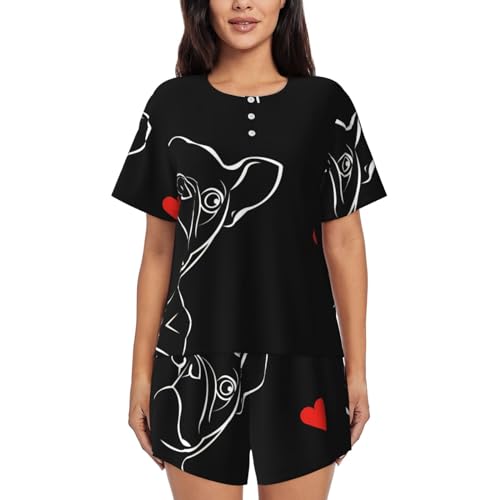 GaxfjRu Pigiama estivo da donna con bulldog francese - Set da notte casual e carino per tutte le occasioni, abbigliamento post-partum, Nero , 3XL