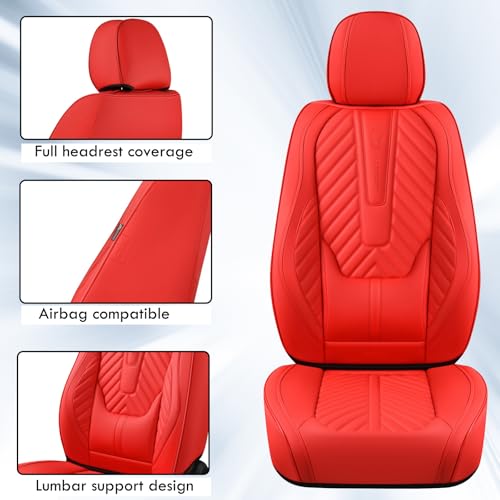 Coverado Car Seat Covers Front Seats, Red Seat Cover for Cars, Waterproof Leather Seat Covers, Front Car Seat Covers Car Seat Protector Universal Fit Most Cars by Coverado - Image 3