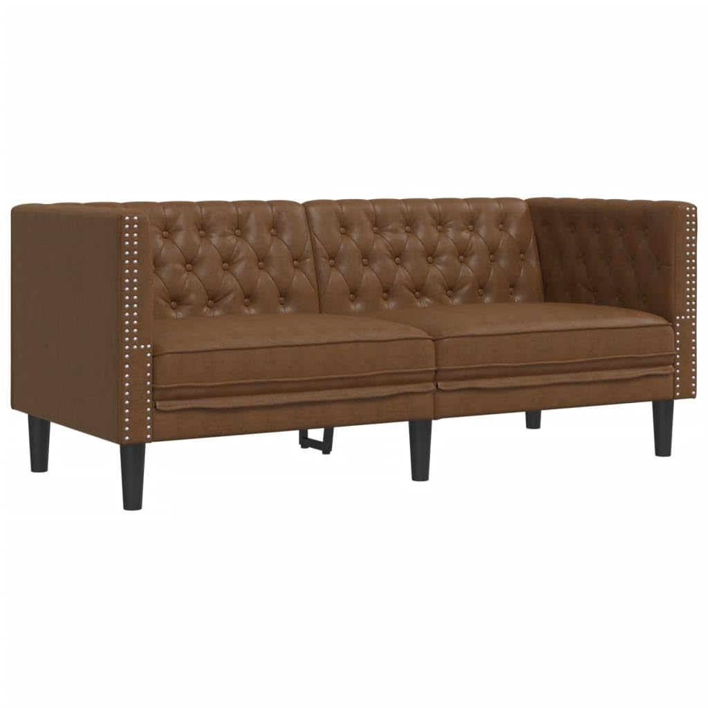 Set di 2 divani Chesterfield in similpelle scamosciata marrone, larghezza 174/194 cm, resistente, per soggiorno, salotto