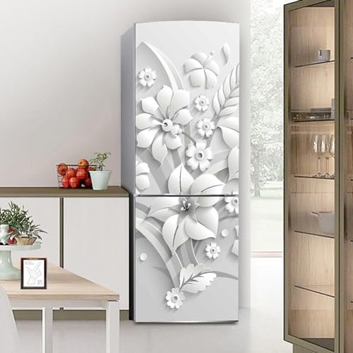 Targawerelax Fridge wraps kitchen fridge stickers cover full doors, fridge sticker full covering door fridge covers skins wall stickers for kitchen decal, Modern art painting white flowers
