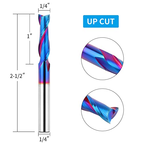 Eanosic Upcut Spiral Router Bits 1/4 Inch Shank, 1/4 Inch Cutting Diameter Solid Carbide With Nano Blue Coating Cnc Router Bits End Mill For Wood Cut, Carving, Edge Trimming #TOP1