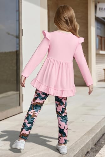 Image of Arshiner Toddler Girl Clothes Ruffle Trim Long Sleeve Pullover Top and Floral Print Leggings Fall Outfits Kids Clothing Sets