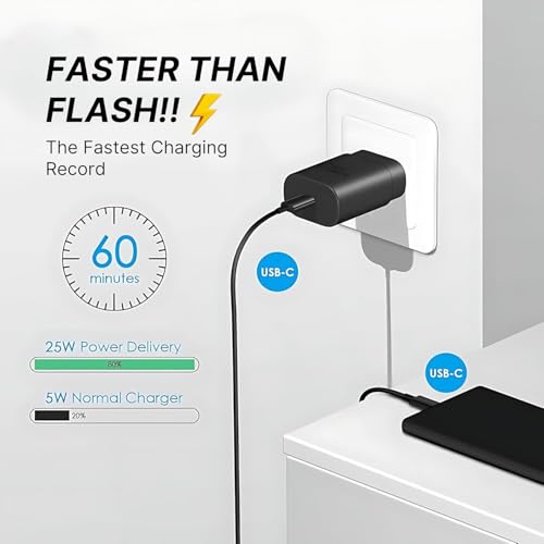 Image of 25W PD Charger for Samsungg Galaxy Tab A9+ Charger Original Travel Adapter Like Type-C Port Super-Fast Charging Charger S /A /M /F Series with 1M Type C to Type C USB Cable (LB1, Black)