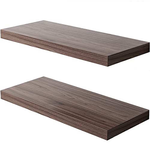 JPND Floating Shelf, Set of 2 Wall Shelves, 30 in W x 12.75 in D x 2 in H Wooden Floating Wall Shelf with Invisible Brackets for Living Room/Bedroom/Bathroom/Kitchen Storage and Decor, Walnut by JPND - Used condition - CA$53.58