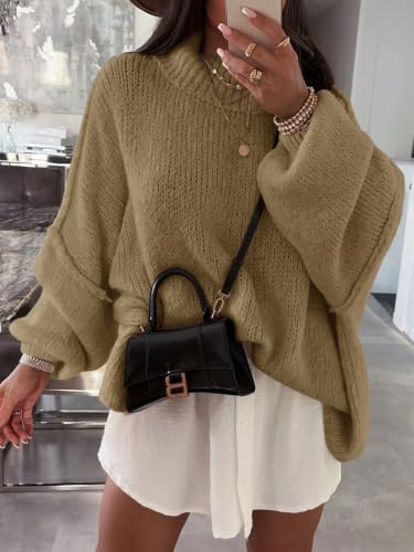 Image of Saodimallsu Womens Oversized Sweaters Mock Neck Batwing Long Sleeve 2026 Fall Trendy Ribbed Knit Casual Tunic Sweater