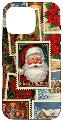 クリスマス スタンプ サンタ ヴィンテージ ホリデー 郵便切手 ノスタルジック スマホケース iPhone 16 Pro 用