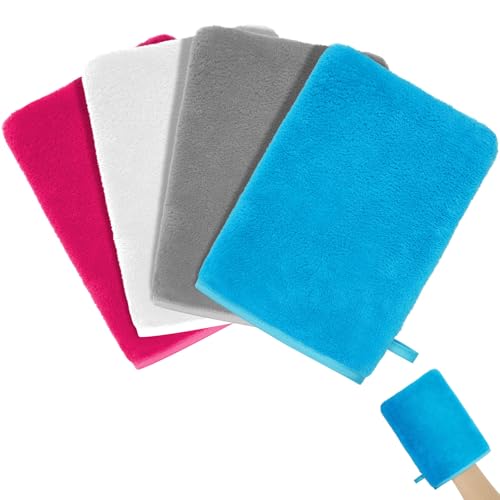 HOTUT Manoplas de Baño Guantes para Lavarse, Juego de 4 Guantes de Baño de 15 x 20 cm, Manoplas con Cordón, Microfibra Premium, Ternura, Gris, Blanco, Azul, Rosa