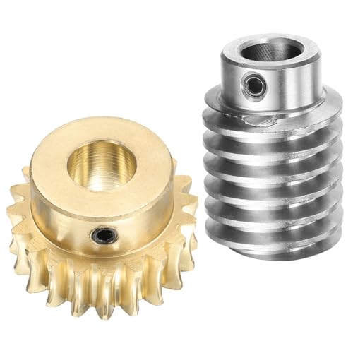 uxcell Worm Gear Set 20T 1.5 Module 20:1 Reduction Rate, Right Rotation Drive Gear Box Wheel Reduce Transmission Part (Brass Gear-12mm Bore, #45 Steel Rod 12mm Bore)