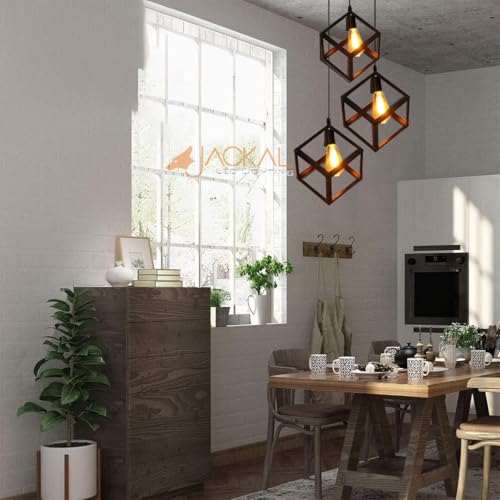 Image of JACKAL Vintage Pendant Light (with Bulb) | Decorative Fancy Lights for Home, Living Room, cafe, Restaurants & Bar (Vintage, 3 Set Cube Pendant, Metal, Medium, 1, LED Pendant Light)
