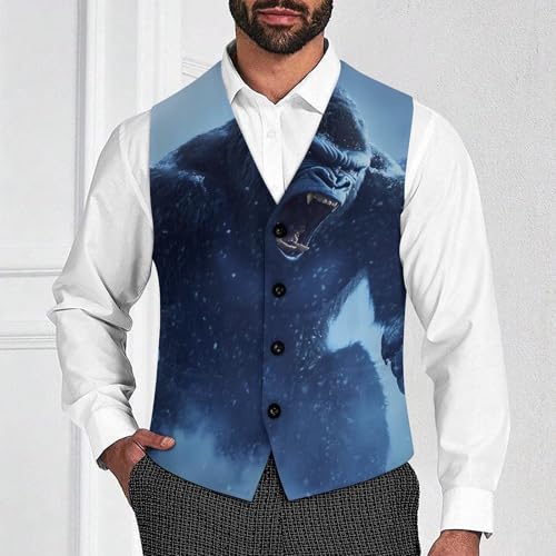 Angry Gorillas Suit Vest for Men Slim Fit Tuxedo Waistcoat Button Down V Neck Business Dress Coat4