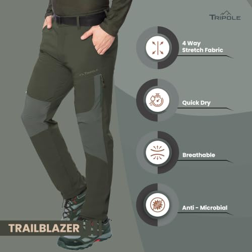 Image of TRIPOLE Trailblazer Trekking and Hiking Pants and Cargo for Outdoors and Travelling (in, Alpha, XL, Regular, Army Green)