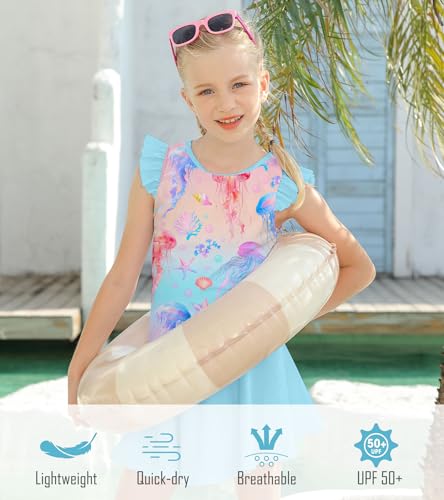 Image of Girls Swimsuit 2 Piece Ruffle Bathing Suit UPF 50+ Tankini Swimsuit Skirt with Lining Size 3-10