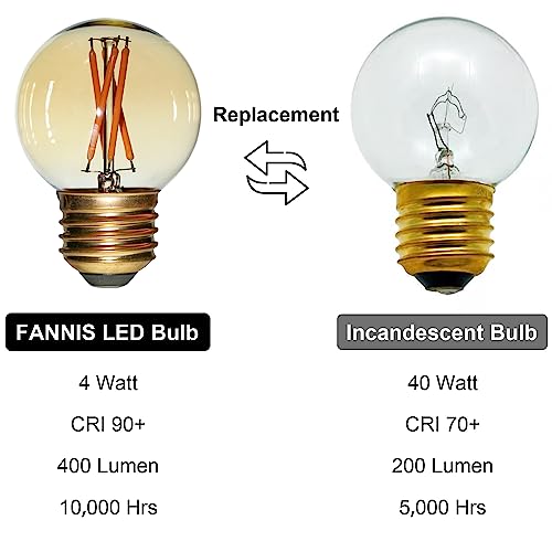 Fannis G50 G16.5 Replacement Led Bulbs, 2W Equals 20W Edison Bulb, E26 Base 2200K Warm Light Amber Glass Light Bulb For Vanity Light Table Lamp Floor Lamp Pendant Light Wall Sconce Household Light #TOP4