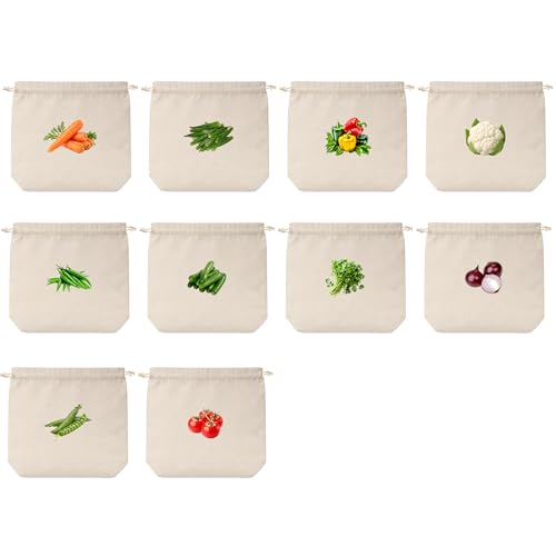 Wrapzy 100% Cotton Reusable Vegetable Bags for Fridge | Eco-Friendly