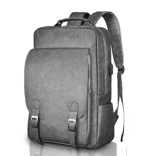 Laptop Backpack for Men Womne 15.6 Inch Waterproof Daily Purse Casual Carry On College Daypack with USB Charging Port Airline Flight Approved Personal Item Bag for Work School Travel (Gray)