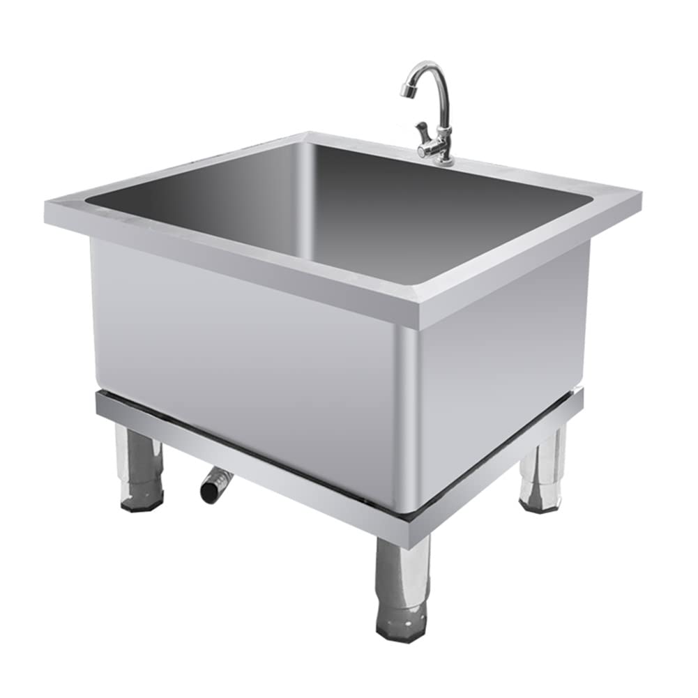 ASerZenith 304 Stainless Steel Mop Pool With Faucet - Floor-Mounted Dunnage Sink - Commercial Or Home Cleaning Sink For Restaurant, Bar, Buffet(Silver-70X40X50Cm)