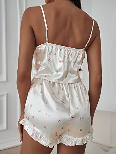 Soly Hux Women's 2 Piece Floral Satin Pajama Set Button Front Cami Top & Short Nightwear White Xl #TOP1