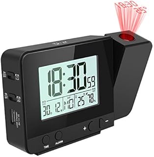 E-More Projection Alarm Clock, Digital Alarm Clock Dual Alarm Table Clock, Adjustable Brightness, Date Time and Temperature Display, Snooze, Battery or USB Powered for Bedroom, Office, Kitchen