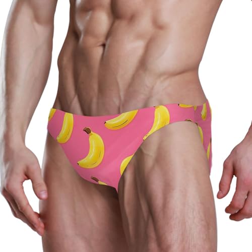 Pink Yellow Banana Men's Swimwear Sexy Bikini Solid Siwmming Briefs 208571984