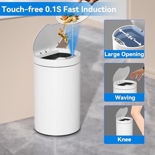 Image of kaylowe Motion Sensor Bathroom Trash Can with Lid 4 Gallon Stainless Steel Garbage Cans Automatic Touchless Garbage Bin for Kitchen, Bedroom, Office, Living Room, White