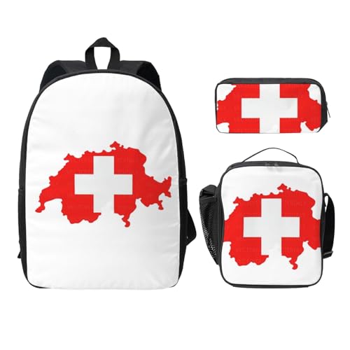 Sacs à dos avec motif carte du drapeau suisse EdWal ensemble 3 pièces pour collège noir