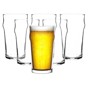Beer Glasses Set of 6-560 ml Beer Ale Drinking Glasses with Traditional British Pub Design – Lead Free Easy Stacking