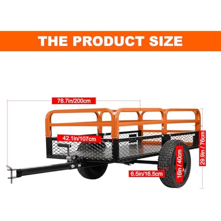1500LB Steel Dump Cart with All-Terrain Tires & Foot-Pedal Dumping, Heavy Duty Utility Trailer for Yard, Garden, and Construction Use, Compatible with ATV and Tractor