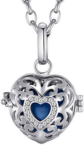 Morella Women Necklace Stainless Steel 70 cm 27,5" with Love Heart Pendant for Sound Balls Ø 16 mm 0,63" in a Velvet Jewelry Bag