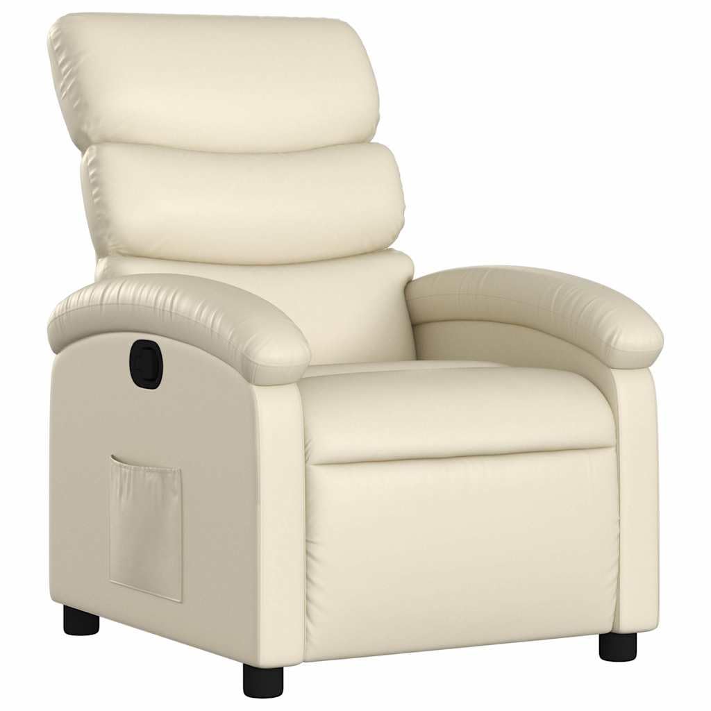 Sillón de relax manual con función reclinable, piel sintética, asiento acolchado grueso y reposabrazos, bolsillo lateral, marco de madera y metal, ajustable hasta 135 grados