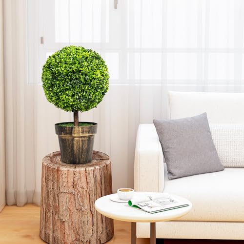 SAFEPLUS 22” Artificial Boxwood Topiary Ball Tree, 2 Pack Faux Potted Shrubs Bushes for Indoor Outdoor