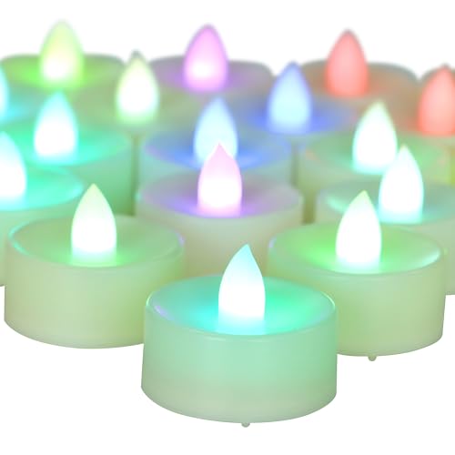 Image of CANDLE CHOICE Color Changing Battery Operated Flameless Tea Lights Bright Flickering LED Tealight Candles Wedding Table Centerpieces Halloween Thanksgiving Christmas Decorations Batteries Incl 24 Pack