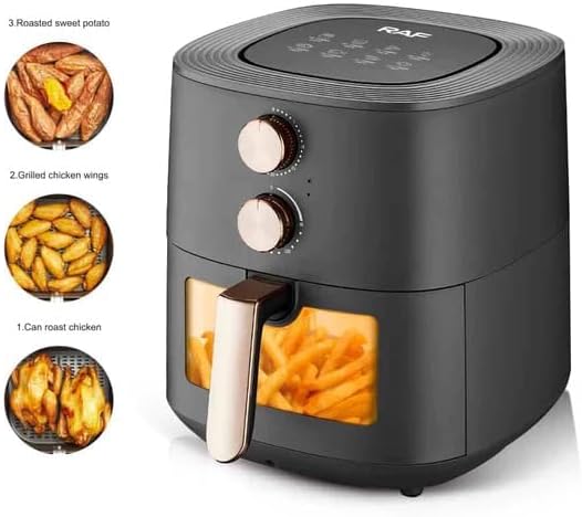 RAF R.5233 Air Fryer showing food examples