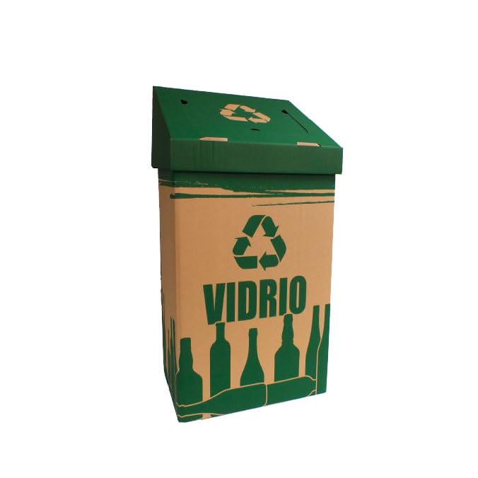 Pack de 3 Papeleras de Cartón para Reciclaje. Verde para Vidrio, Azul para Papel y Cartón, Amarilla para Plástico