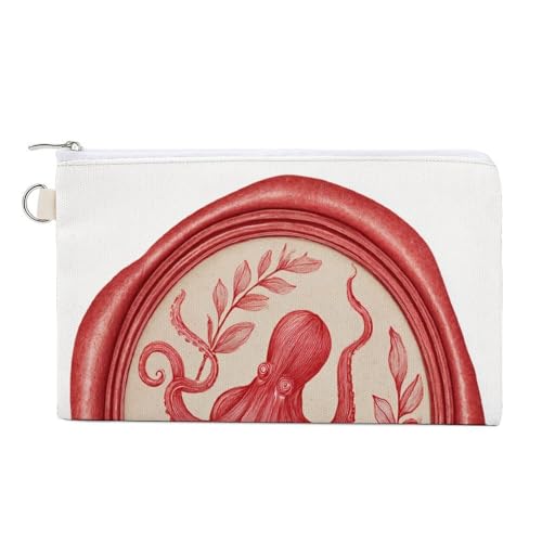 Jubonexis Cartera de lona, sello de cera de acuarela con un monedero elevado con estampado de pulpo de cera, monedero con cremallera, pequeña bolsa de cosméticos
