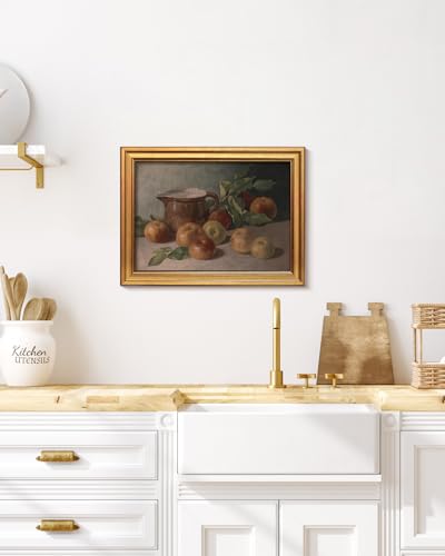 Image of HUARCEY Gold Framed Vintage Wall Art for Living Room, Harvest Apples Still Life Oil Painting Artwork Shelf Decor Abstract Wall Pictures Prints, Farmhouse Fruit Room Decor Bedroom Kitchen Bathroom