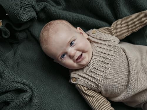 Image of 100% Organic Cotton Knit Receiving Baby Blanket for Newborns - Soft, Breathable Blanket for Crib & Stroller - Nursery Gift (Forrest Green)