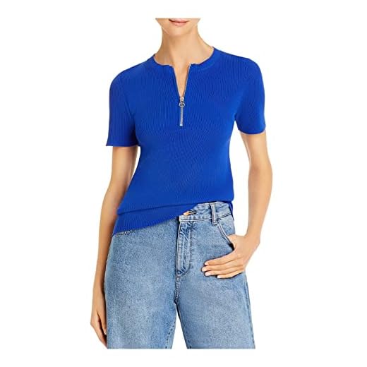 Helmut Lang Womens Blue Short Sleeve Zip Neck T-Shirt S