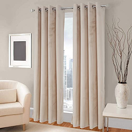 Image of High Sofa Quality Velvet Grommet Room Darkening Eyelet Long Solid Door Curtains For Living Room - Set Of 2 Pieces (9 Feet, Beige King)