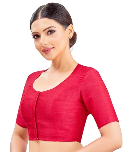 Image of Studio Shringaar Womens Basic Polyester Short Sleeves Textured Plain Coloured Art Silk Saree Blouse
